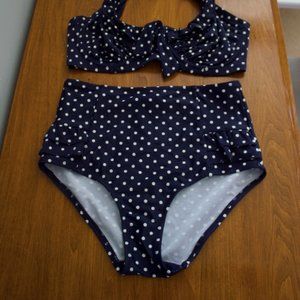 Pour Moi High-Waisted Bikini Bottoms | Navy and White | UK 8